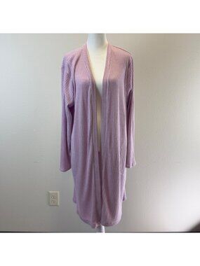 Cuddl Duds Women Lounge Cardigan Medium Open Front Ribbed Solid Lavender Comfort